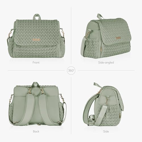 Hannah & Sophia Belle Convertible Baby Diaper Backpack & Bag in Sage Green, Large Size, Dual Sided Water Resistant Changing Mat Included, Detachable Shoulder Straps, Easy To Use - color: Sage Green