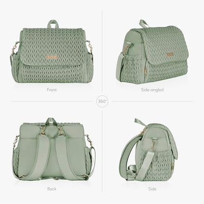 Hannah & Sophia Belle Convertible Baby Diaper Backpack & Bag in Sage Green, Large Size, Dual Sided Water Resistant Changing Mat Included, Detachable Shoulder Straps, Easy To Use - color: Sage Green