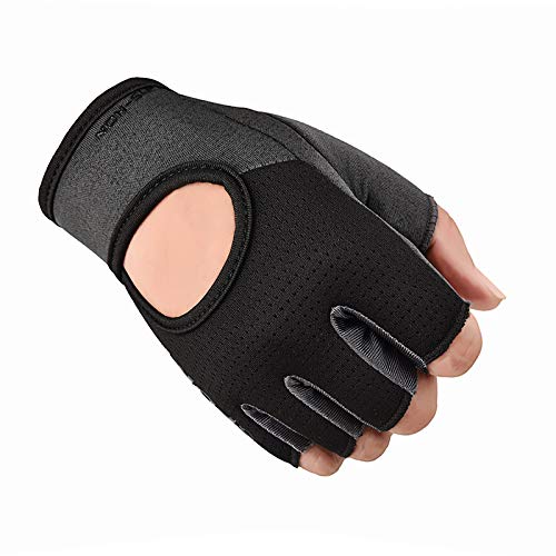 Men Women Workout Gloves Fingerless Weightlifting Anti-Slip Breathable Gym Exercise Gloves for Training Cycling Sports - color: Black