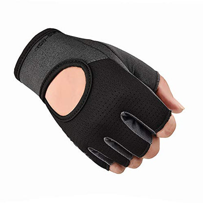 Men Women Workout Gloves Fingerless Weightlifting Anti-Slip Breathable Gym Exercise Gloves for Training Cycling Sports - color: Black