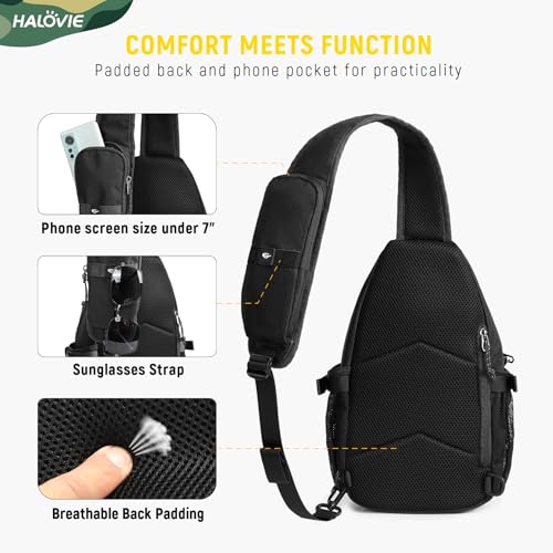 HALOVIE Crossbody Sling Bag Anti Theft RFID Sling Backpack Lightweight Travel Hiking EDC Tactical Chest Shoulder Pack Gift for Men - color: Black