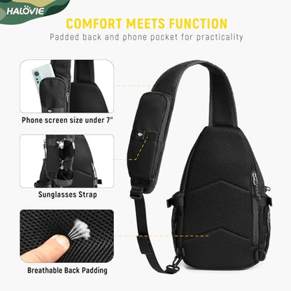 HALOVIE Crossbody Sling Bag Anti Theft RFID Sling Backpack Lightweight Travel Hiking EDC Tactical Chest Shoulder Pack Gift for Men - color: Black