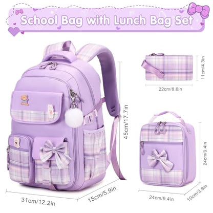 ACESAK Girls Backpack - 3PCS Backpack for Girls Cute School Backpacks for Girls Kindergarten Elementary Preschool Middle Kids School Bags with Lunch Box Pencil Case Set (Purple) - color: Purple