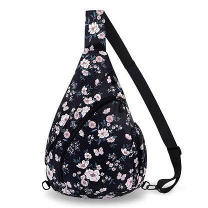 HUA ANGEL Crossbody Sling Bag for Men & Women Lightweight Waterproof Chest Shoulder Bag for Travel Hiking & Everyday Use - color: Beige Small Flowers