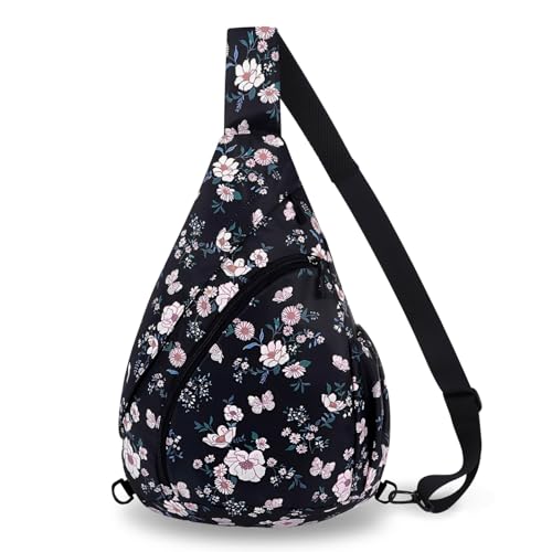 HUA ANGEL Crossbody Sling Bag for Men & Women Lightweight Waterproof Chest Shoulder Bag for Travel Hiking & Everyday Use - color: Beige Small Flowers