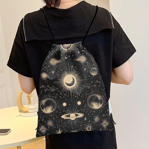 Drawstring Backpack Draw String Bag Sports Gym Bags Waterproof Cute Aesthetic Sackpack for Women(13"×17")-New Moon - color: Z48-new Moon