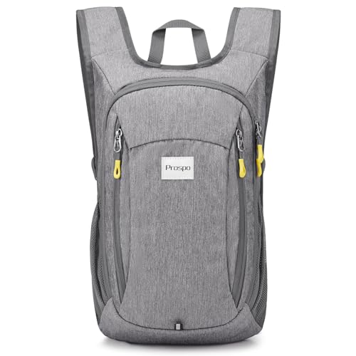 Prospo 12L Hiking Backpack Small Lightweight Travel Backpack for Women Men Casual Foldable Shoulder Bag - color: Light Grey