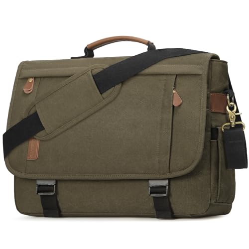 RAINSMORE Messenger Bag for Men 17-17.3 Inch Laptop Bag Water-resistant Canvas Computer Shoulder Bag Office Work Briefcase Large Casual Satchel Bags for Men Bookbag for College, OliveDrab - color: Olivedrab