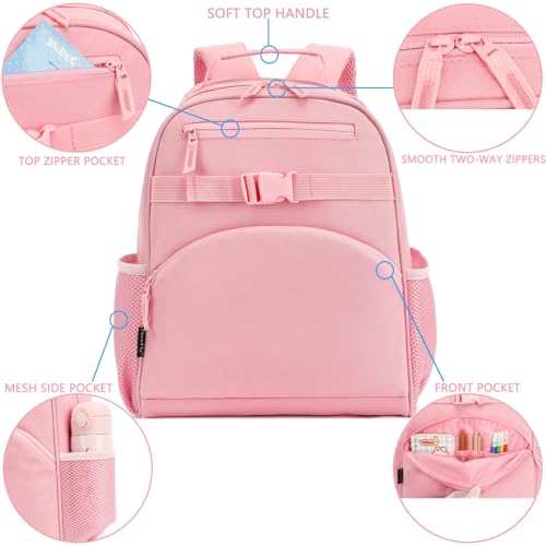 FlowFly Kids Backpack for Toddler Boys Girls, Simple Lightweight Bookbag for Daycare Kindergarten Elementary School Travel, Small Modern Bag (Medium 15''), Pink - color: Pink, style: Kids Medium: 12l