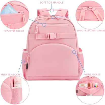 FlowFly Kids Backpack for Toddler Boys Girls, Simple Lightweight Bookbag for Daycare Kindergarten Elementary School Travel, Small Modern Bag (Medium 15''), Pink - color: Pink, style: Kids Medium: 12l