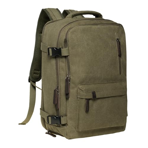 KAUKKO Canvas Travel Backpack, Personal Item Airline Approved, Carry On Backpack with Multi-Pockets and Shoe Pouch, fit 15.6 inch Laptop, 40L Weekender Bag, 11-ARMYGREEN - color: 11-armygreen