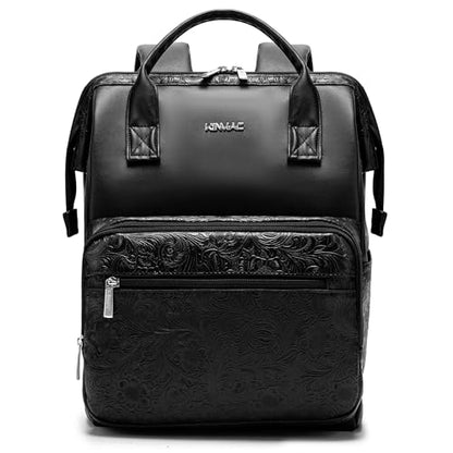 Kinmac Wide Open Style Laptop Backpack for Laptop Up to 15.6 Inch Men Women Travel Outdoor Backpack (Paisley Black PU) - color: Paisley Black Pu