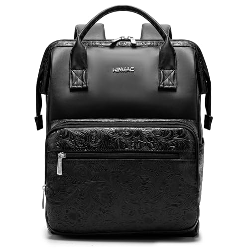 Kinmac Wide Open Style Laptop Backpack for Laptop Up to 15.6 Inch Men Women Travel Outdoor Backpack (Paisley Black PU) - color: Paisley Black Pu