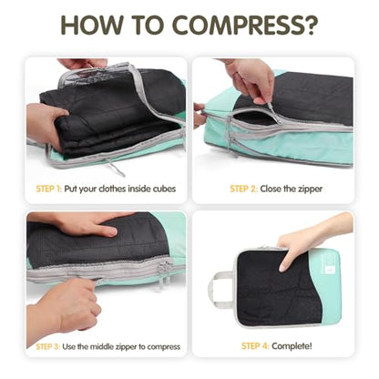 Compression Packing Cubes 8 Set, Dual Zipper Compression Packing Cubes for Travel, See-Through Mesh Packing Bags for Suitcases, Compression Cubes with Shoe Bag - color: 8 Set