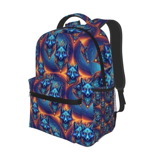 Casual Travel Backpack Mythical Creature Kitsune Fox Art for Men Women, Lightweight Water Resistant Commuter Daypack with Laptop Compartment and Side Mesh Pockets - color: Pattern (1)