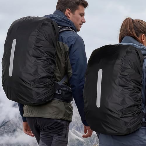 2 Pack Waterproof Backpack Rain Cover,Reflective Rucksack Rain Cover - Heavy-Duty Protection for Hiking, Camping,XL(65L - 75L) - color: black