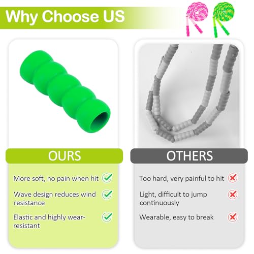 Jump Rope for Kids, Adjustable Jump Ropes for 4 5 6 7 8 10 12, Tangle Free Jumping Rope Age 8-12, Segmented Soft Beaded Skipping Rope for Women Fitness - color: Green and Pink