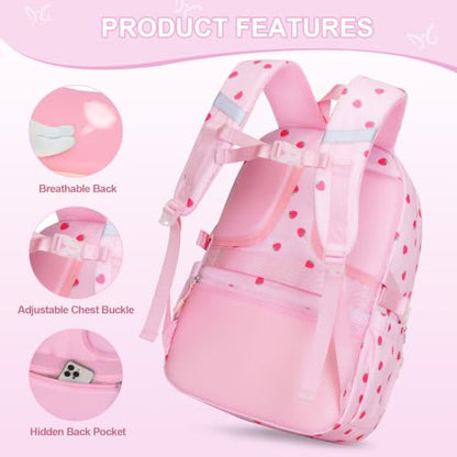 DIGOBAY 3PCS Girls Backpack for School, Kids Backpack for Girls with Lunch Bag Pencil Case, Kids Bookbag Teen Girl Backpacks for Elementary Middle High College School (Pink Strawberry) - color: Pink Strawberry