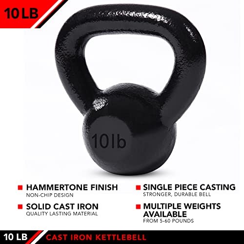 JFIT Cast Iron Kettlebell – Single Weight, Flat Bottom, Polished Handle | Men & Women | CrossFit, Cardio & Strength Training - size: 10.0 Pounds