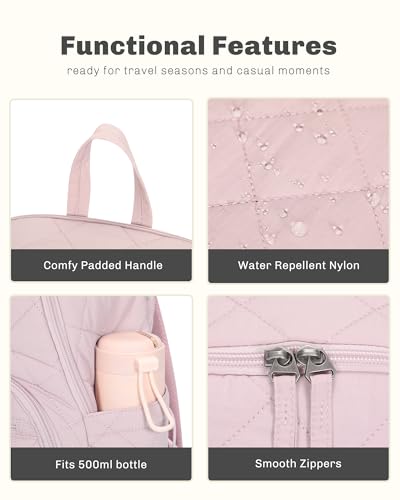 Hynes Eagle Travel Laptop Backpack Quilted College Backpack for Women Puffer Casual Daypack Personal Item Bag for 16 Inch Light Pink - color: Light Pink