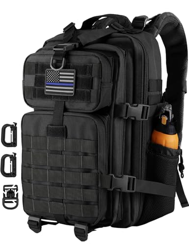 Hannibal Tactical 30L MOLLE Assault Pack, Tactical Backpack Military Army Camping Rucksack with Bottle Holder, 3-Day Pack, Black - color: Black, size: 30L