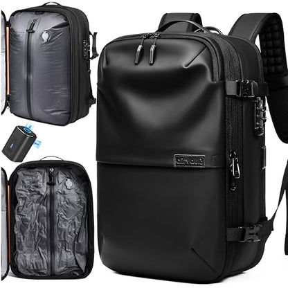 AirVault Vacuum Seal Travel Backpack 60L with Expandable HyperSeal Air Compression Vacuum System Water Resistant TSA Lock (Vacuum Pump Included, Black, 60L) - color: Black