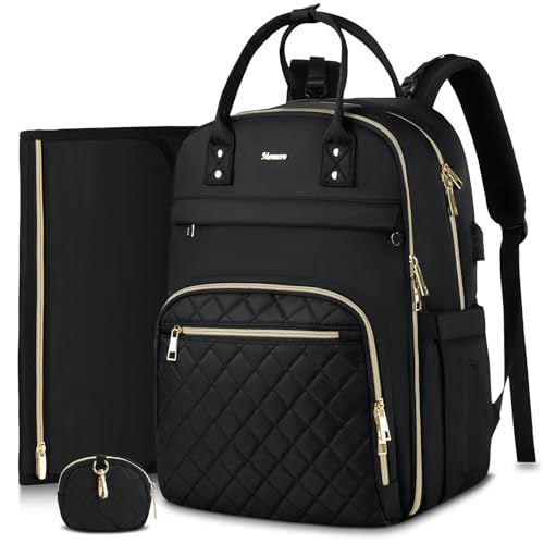 MOMUVO Diaper Backpack for Women Large Capacity with Insulated Pockets Diaper Bags For Baby Girl Boy Waterproof Baby Bags - color: Black-checkered