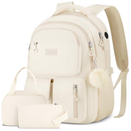 kadilong Pack of Student Laptop Backpack for College Teen Girls,Middle High School Back Pack Women Bookbag Knapsack Mochila Escolar para Niñas - color: 3 Pack-beige, size: 15,6 inch
