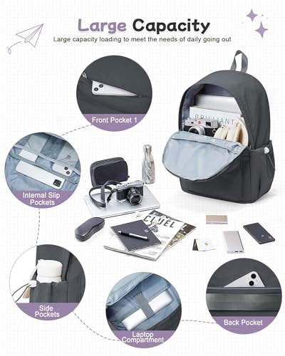 BJLFS Grey Backpack for School Women Girls, Waterproof Bookbag Cute High School Back Pack for Men Teen Boys, Lightweight Travel College Backpack Mochilas Escolares para Casual Daypack Rucksack - color: Grey