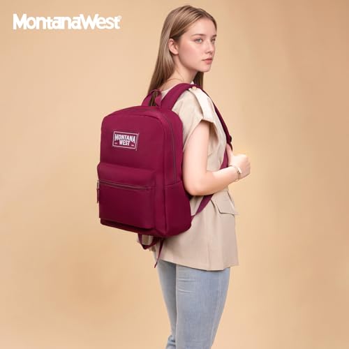 Montana West School Backpack for Women Men Lightweight College Bookbag Casual Daypack Backpacks for Commute & Travel - color: *Black & Burgundy