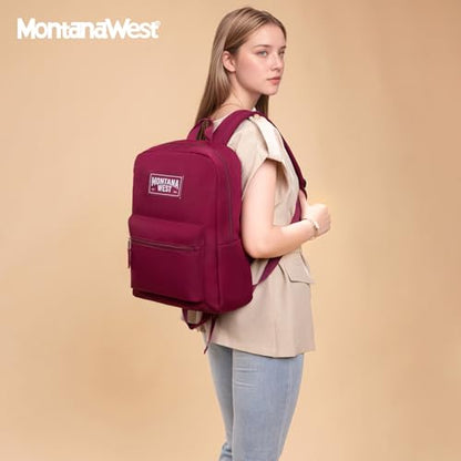 Montana West School Backpack for Women Men Lightweight College Bookbag Casual Daypack Backpacks for Commute & Travel - color: *Black & Burgundy