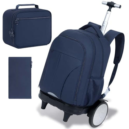 AGSDON Quiet Glide Rolling Backpack with Lunch Box Set - Large Wheel Water-Resistant Wheeled Bag for Business, Travel, and College | Navy Blue 3-in-1 Organizer Backpack - color: Reflective Blue - Rolling Backpack