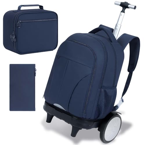 AGSDON Quiet Glide Rolling Backpack with Lunch Box Set - Large Wheel Water-Resistant Wheeled Bag for Business, Travel, and College | Navy Blue 3-in-1 Organizer Backpack - color: Reflective Blue - Rolling Backpack