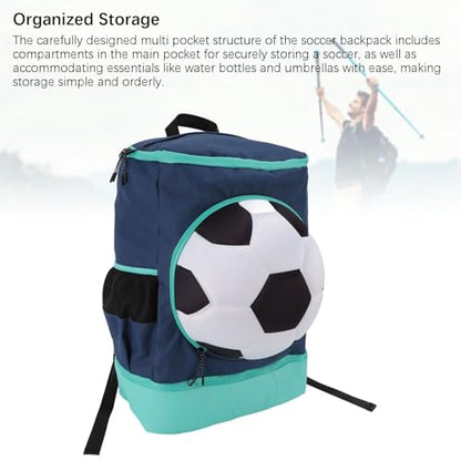 Bnineteenteam Soccer Backpack, Youth Soccer Bag Sweat Wicking Breathability Football Bag with Ball Compartment and Shoe Compartment for Activities - color: Green with Blue, size: Adult Size (Fits Size 7 Ball)
