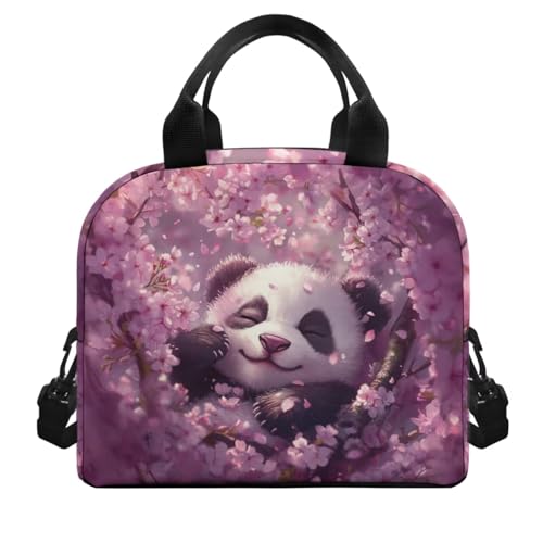 Flashideas Cherry Blossom Panda Backpack for Kids Girls Backpack with Lunch Box Water Bottle 32 oz and Water Bottle Bag 4Pcs Set 17" Elementary Bookbag with Compartments for School Sturdy School Bag - color: Cherry Blossom Panda