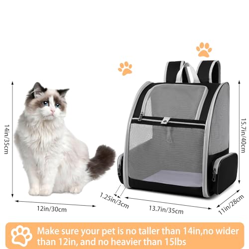 Cat Backpack Dog Backpack Carrier for Small Dogs and Medium Cat up to 15lbs, Travel Pet Carrier for Puppy Kitten Bunny, Cat Dog Carrying Backpack Collapsible (Black)