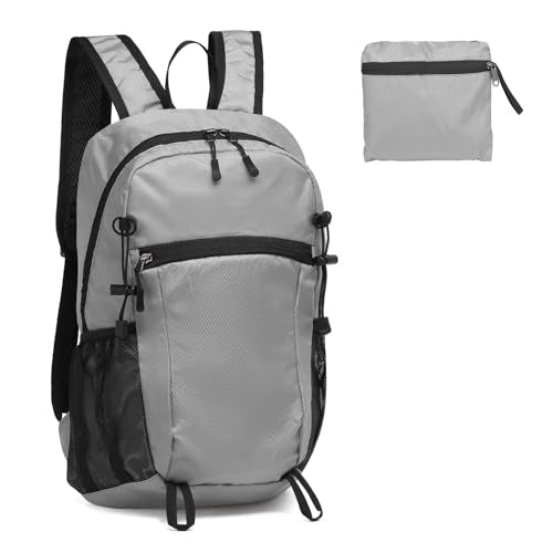 Hiking Daypack Packable, Camping Backpack Water Resistant Lightweight Polyester for Men Women Travel Outdoor - color: Gray