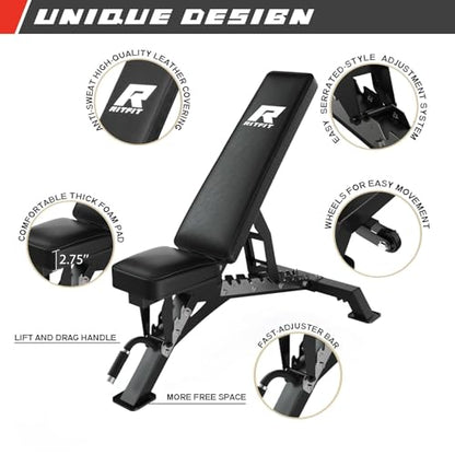 RitFit Multi-Function Garage & Home Gym Package Includes 1200LBS Power Cage PPC03/P3 with Cable Crossover System, Weight Bench, Olympic Barbell Weight Set, Full Body Workout - color: Black, style: Package 2.0K (with FBP 340lbs Plates)