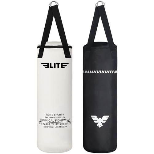 Elite Sports Boxing Bag 4 FT – Heavy Duty Canvas Punching Bag with Straps for Boxing, Training, MMA, Muay Thai, Kickboxing, Martial Arts & Fitness – UNFILLED Heavy Bag - color: Raw Color