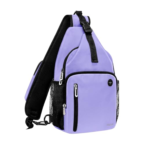 MOSISO Sling Backpack Bag, Crossbody Shoulder Bag Travel Hiking Daypack Chest Bag with Front Square Pocket&USB Charging Port - color: Lilac