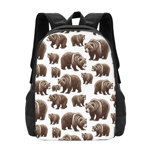 Sturdy Polyester Shoulder Pack Cute Bears, Anti Theft Spacious Camping Rucksack Casual Daily Bag for Men Women Fitness Outdoor Activity - color: Design (1329)