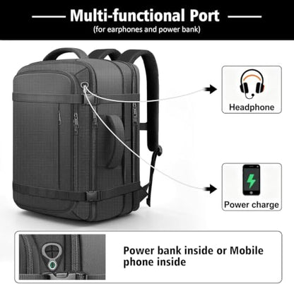 Roomy Carry On Backpack, Expandable Large Capacity Travel Backpack 1-7 Days with LifetimeWarranty,Fits18.4" Laptop,Water Resistant Anti Theft Carry on Laptop Backpack for Men Women,Flight Travel,Black - color: Black, size: 18.4inch (22"x14"x9")