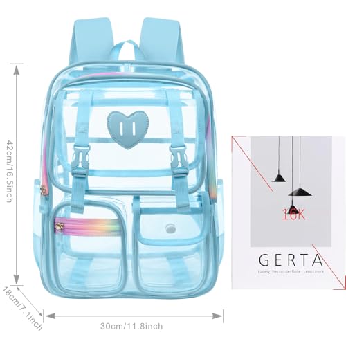 Clear Backpack for Girls Women Heavy Duty Transparent Bookbag School Backpack with Mesh Pockets Stadium Approved See Through Backpack (Blue) - color: Blue