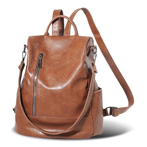 Women Backpack Purse PU Leather Anti-theft Casual Shoulder Bag Fashion Ladies Satchel Bags - color: Brown, size: Medium