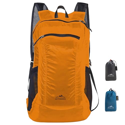 Daypack Ultralight Foldable Water-Resistant Nylon Durable & Tear-Resistant, Ideal for Hiking, Camping, Travel, Compact Size Fits Pocket - color: Orange