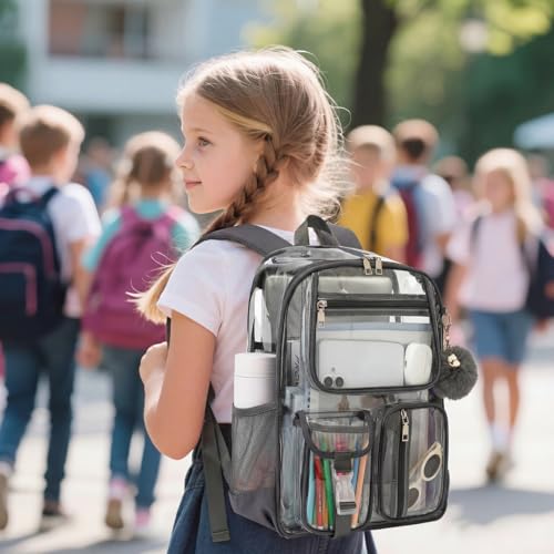 Clear Backpacks for Girls Boys, Heavy Duty PVC Transparent School Bookbag See Through Back Pack for College Work Travel (Dark Grey) - color: Dark Grey