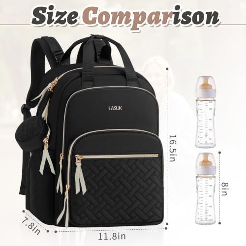 Diaper Bag Backpack, 27L Large Quilted Small Baby Bag with Changing Pad & Pacifier Case, Stroller Hooks, Easy-Access Baby Essential, Maternity Travel Backpack Unisex, Black - color: Black, size: Large