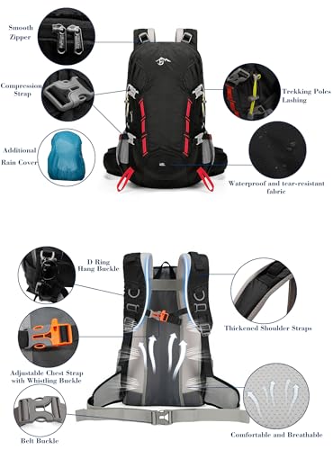 Long Keeper 40L Hiking Backpack Camping Daypack with Waterproof Rain Cover Lightweight Outdoor Sport Travel Backpack Rucksack (Black) - color: Black