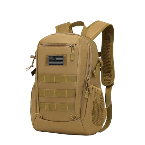 ArcEnCiel 10L/20L Mini X-Small Tactical Backpack MOLLE Daypack Gear Pack Camping Bag with Patch - color: Brown, size: 20L