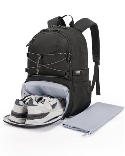 BAGSMART Gym Backpack with Shoes Compartment, Travel Backpack for Men Women, Stylish Workout Sport Bag for Yoga, Casual Weekender Carry On for Flight, College, Outdoor, Black